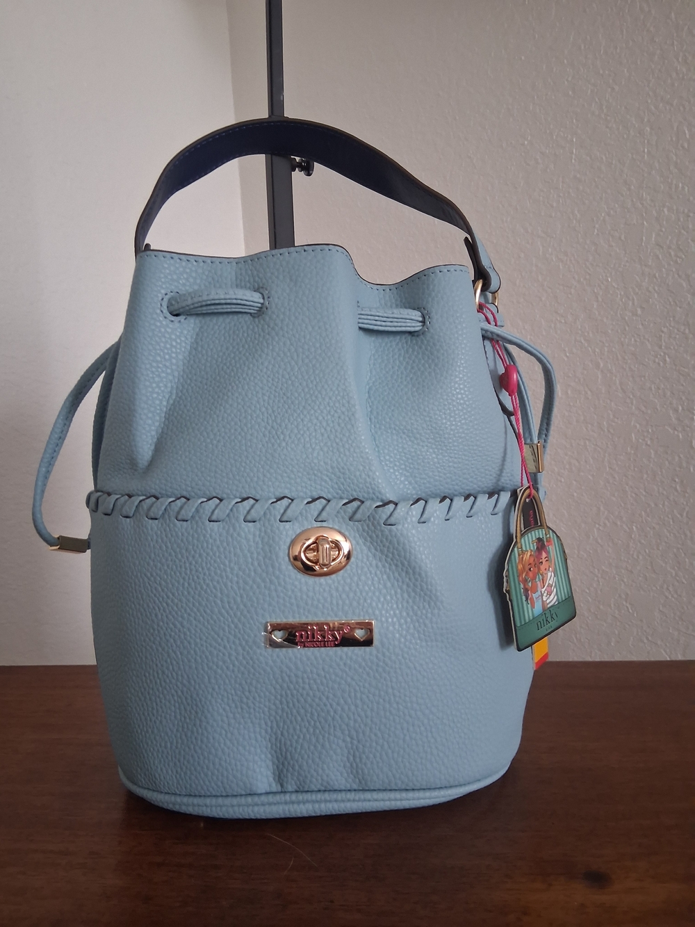 Nikki Nicole Lee Light Blue Bucket Shoulder Bag with Top Handle New w Tags